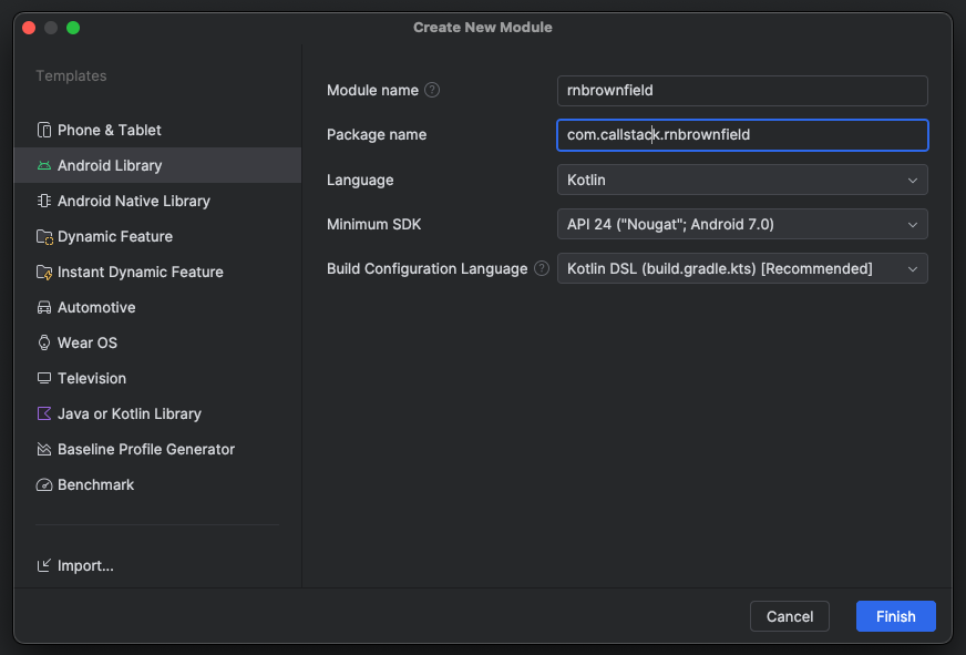 Create new module in Android Studio